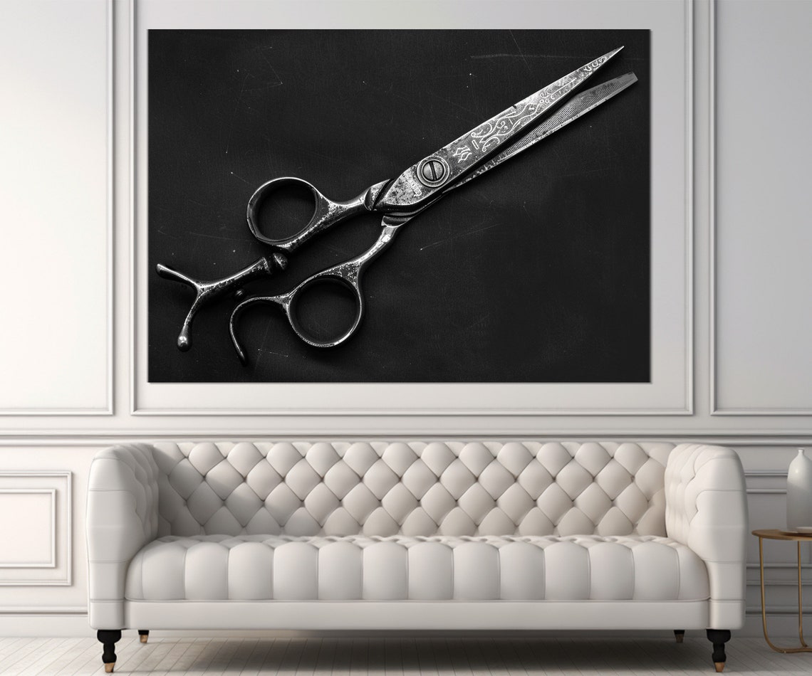Vintage Engraved Barber Shears Black Background Hair Salon Poster - Image 2