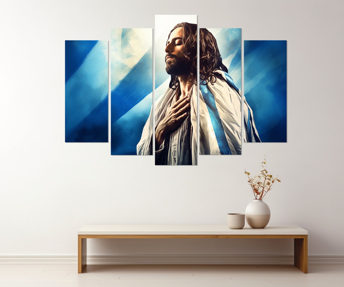 Jesus Christ Wrapped In Israeli Flag Faith Religious Blue Art Poster - Image 3