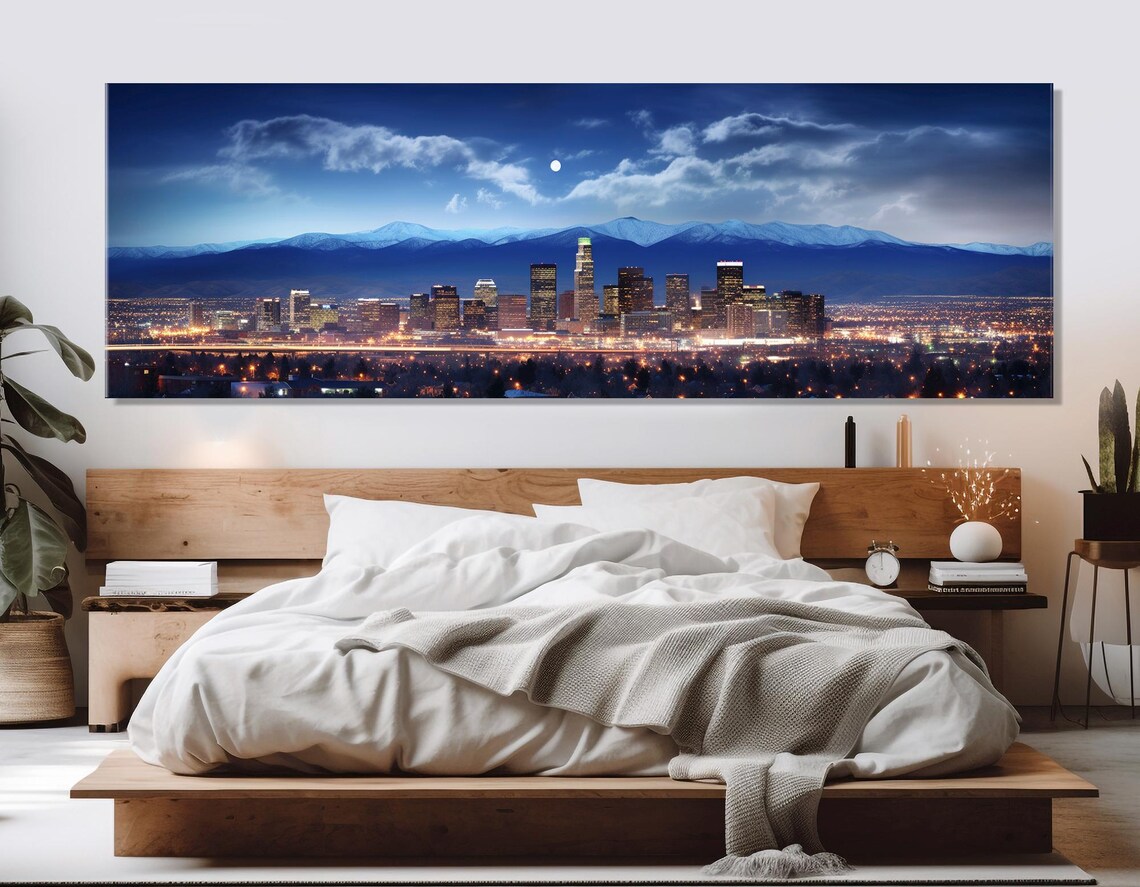 Abstract Denver Skyline, Night Travel Art Print