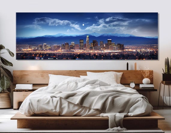 Abstract Denver Skyline, Night Travel Art Print