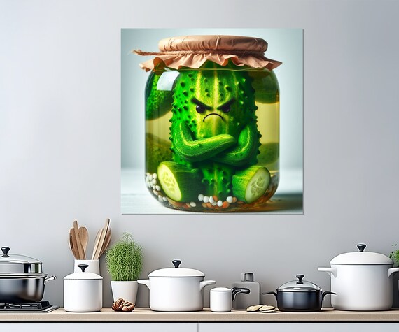 Angry Pickle In A Jar Print Kitchen Wall Decor Funny Kitchen Wall Art Vegetables Poster Cucumber Print Housewife Gift