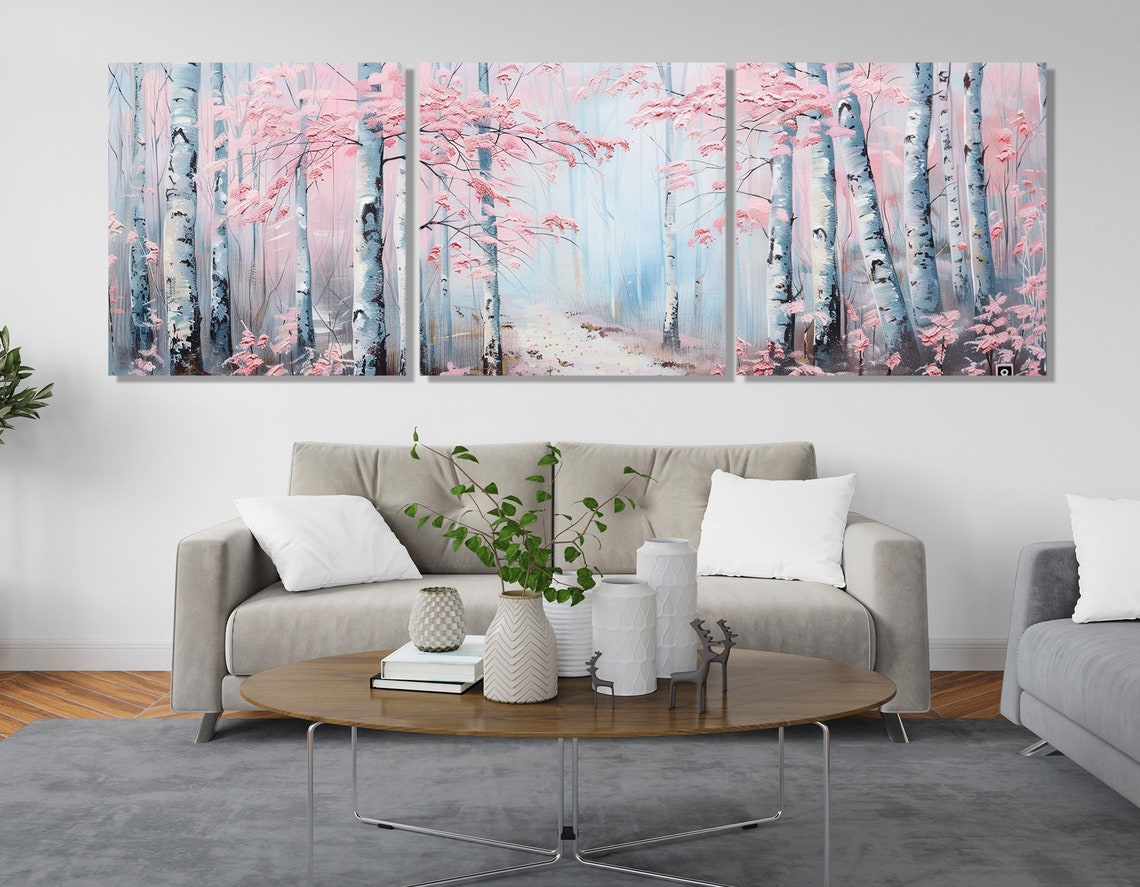 Birch Forest Pink Leaves Dreamy Abstract Spring Woodland Art Poster - Image 3