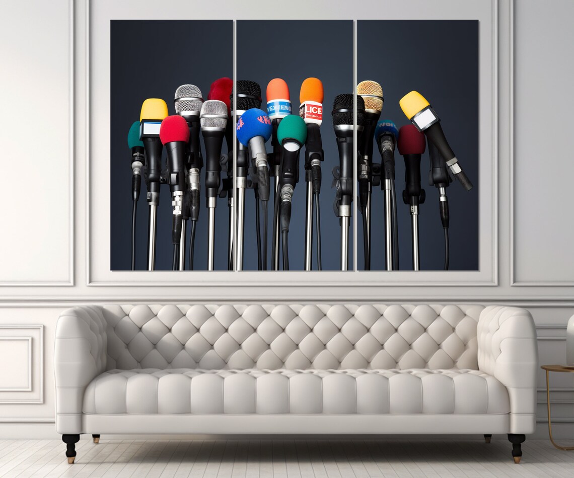 Colorful News Microphones Press Media Row Journalism Wall Art Poster - Image 4