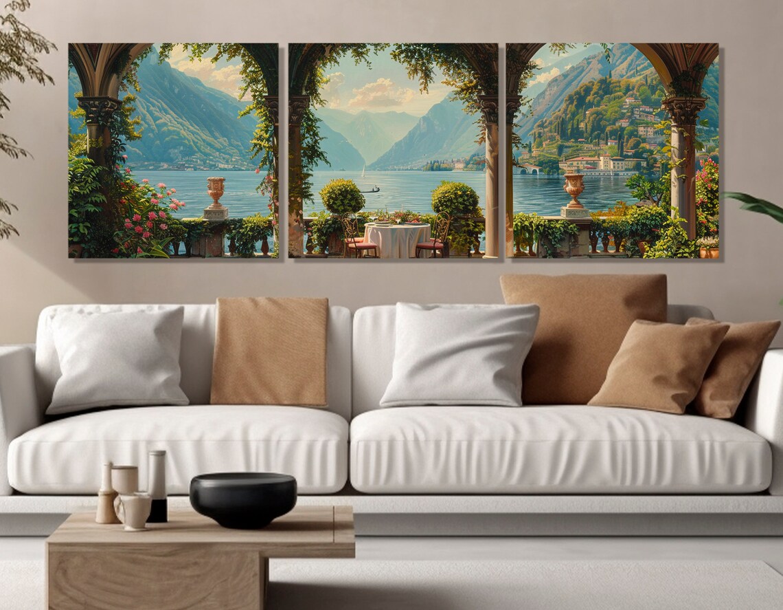 Lake Como Vintage Panorama Art Print, Italy Coast - Image 3
