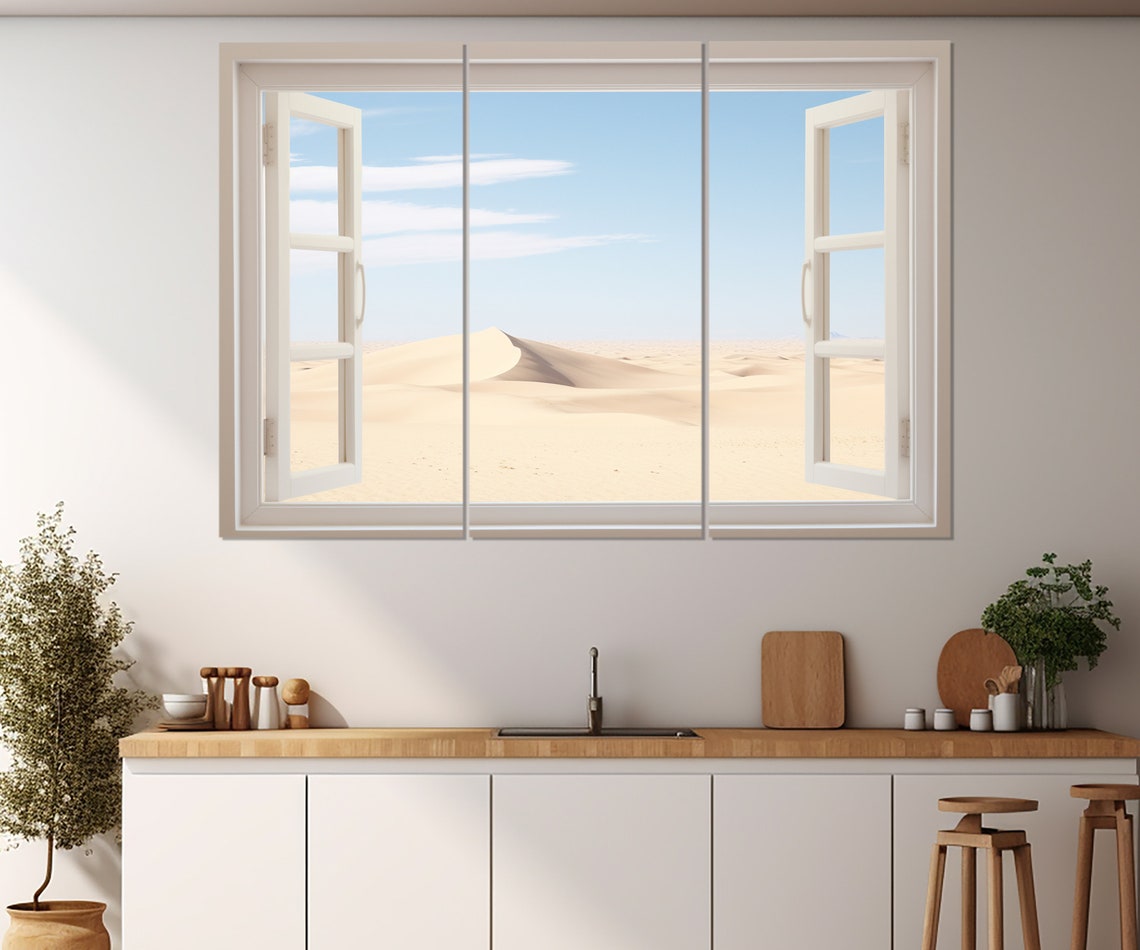 Open Window With A Desert View Print Desert Wall Art Faux Window Art Framed And Ready To Hang - Image 3