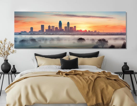 Abstract Oklahoma City Sunset Print Oklahoma City Wall Art Oklahoma City Skyline Large Oklahoma Painting Framed And Ready To Hang