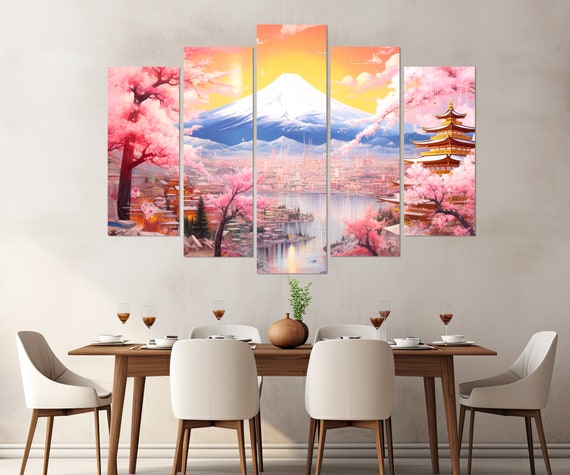 Large Fuji Mountain Painting Print Japanese Wall Art Stunning Fuji Mountain Painting Asian Wall Decor Framed And Ready To Hang
