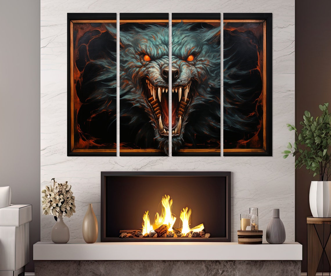 Gothic Snarling Wolf With Glowing Orange Eyes Dark Fantasy Poster - Image 2