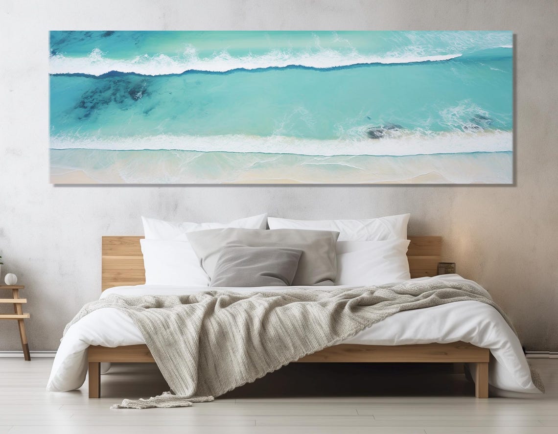Turquoise Ocean Waves Aerial View Sandy Beach Coastal Wall Art Poster - Image 3