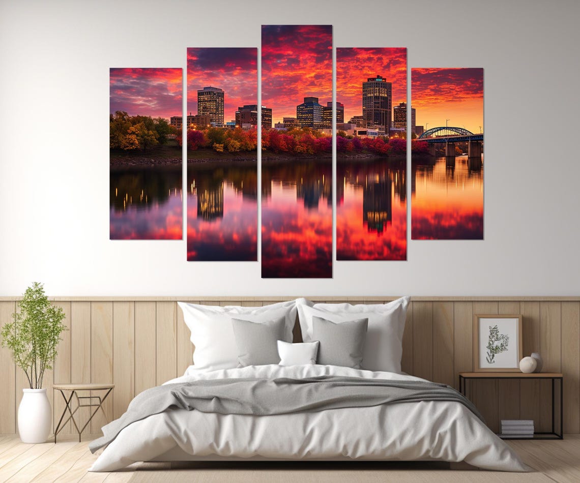 Little Rock Skyline Fiery Sunset River Reflection Arkansas Poster - Image 3