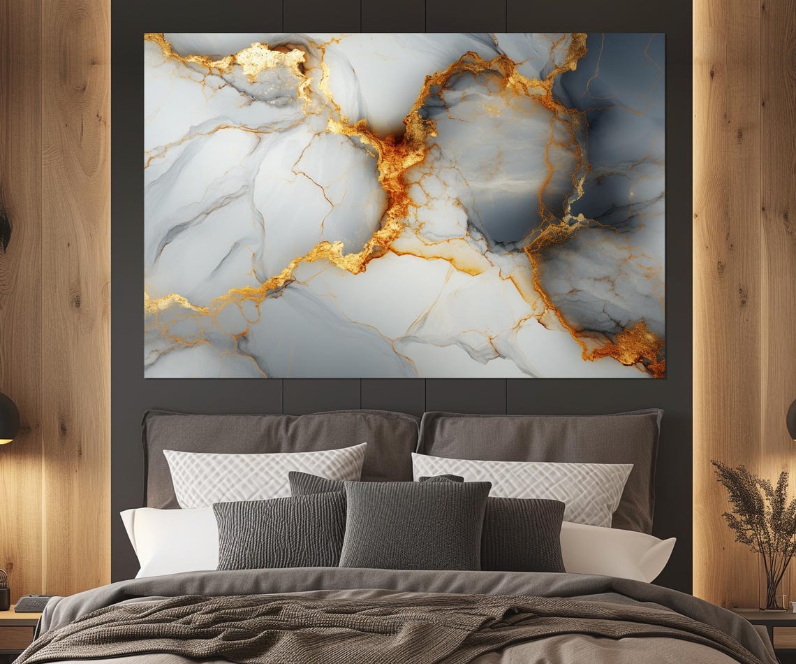 White Gold Marble Abstract Luxury Vein Texture Modern Wall Poster
