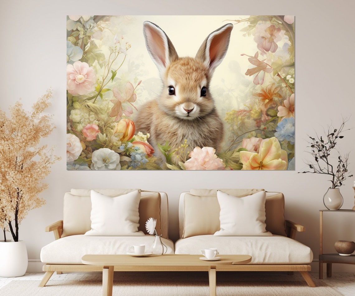 Cute Bunny Rabbit Among Spring Flowers Nursery Kids Room Art Poster - Image 3
