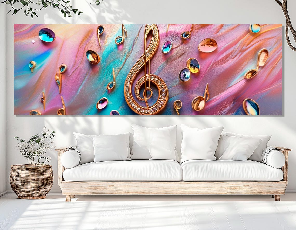 Golden Treble Clef Music Notes Pastel Marble Glam Music Lover Poster - Image 2