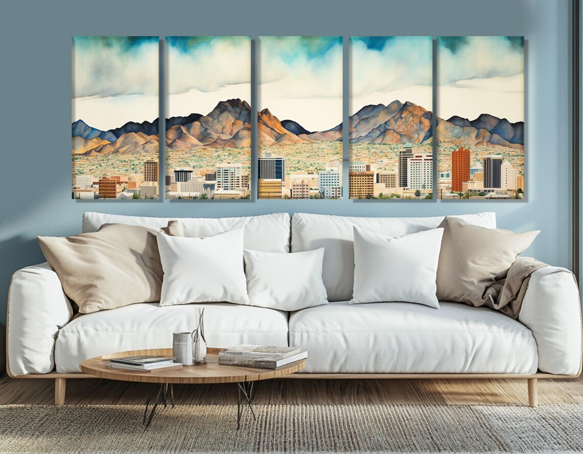 Misty El Paso Skyline With Franklin Mountains Watercolor Style Poster - Image 3