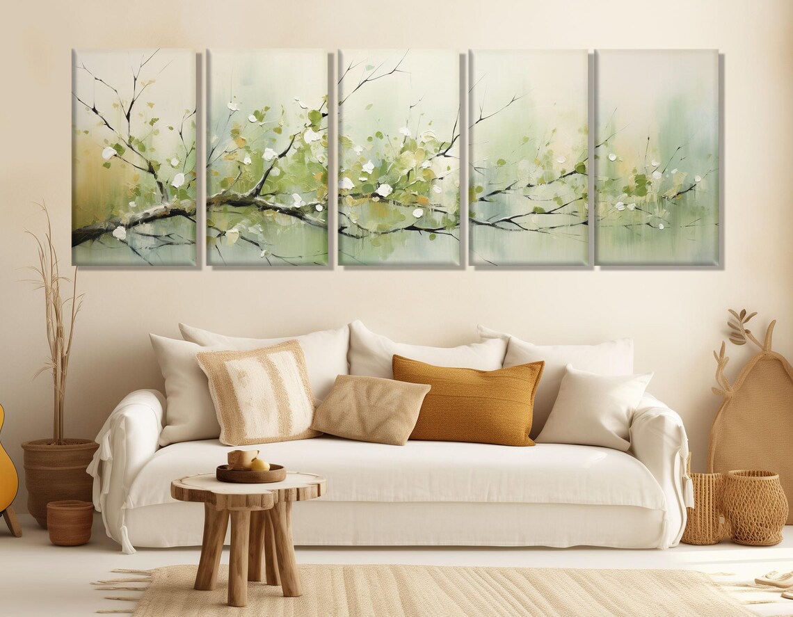 Spring Tree Branch Painting, Soft Neutral Tones - Image 3