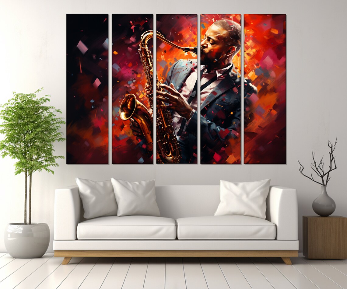 Jazz Saxophonist Painting Fiery Red Abstract Musician Portrait Wall Art Poster - Image 3