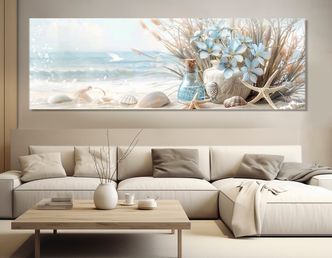 Sea Still Life Painting Print, Neutral Beach Flowers
