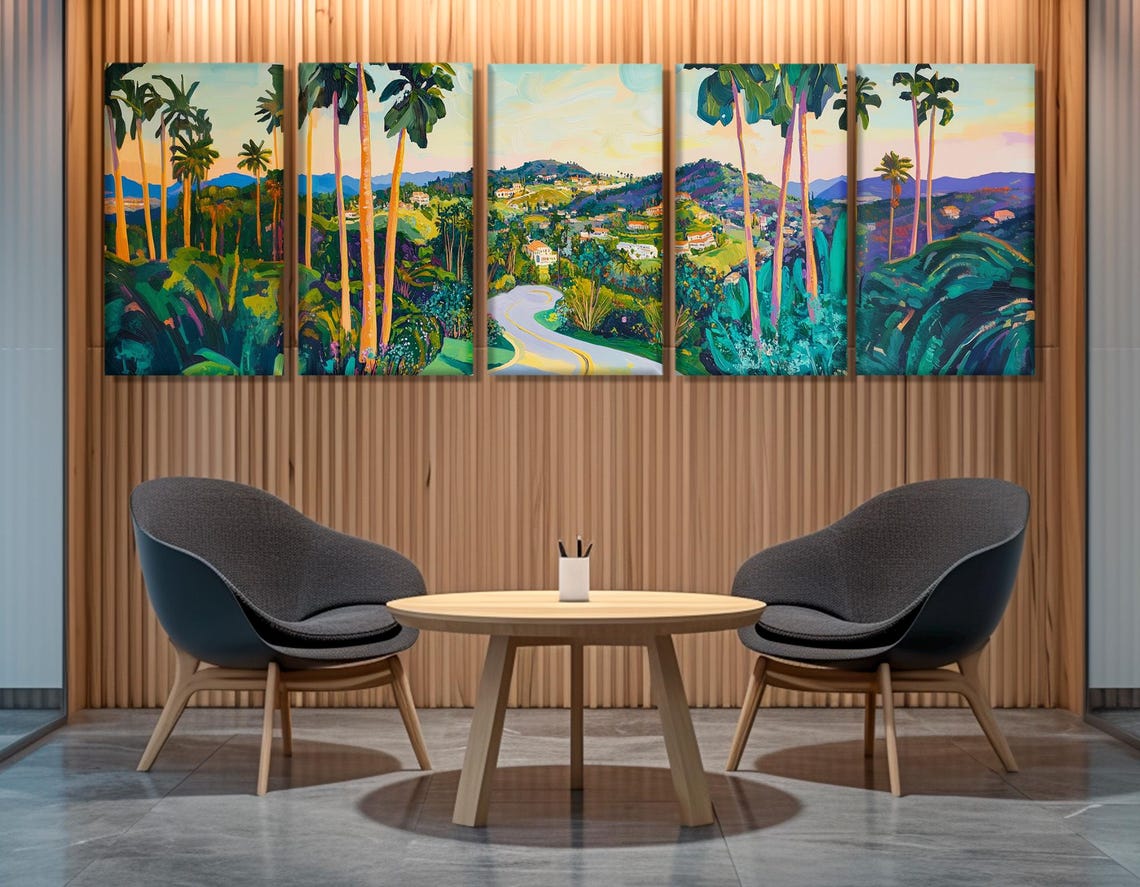 Beverly Hills Palm Trees Sunset Panorama California Retro Art Poster - Image 2