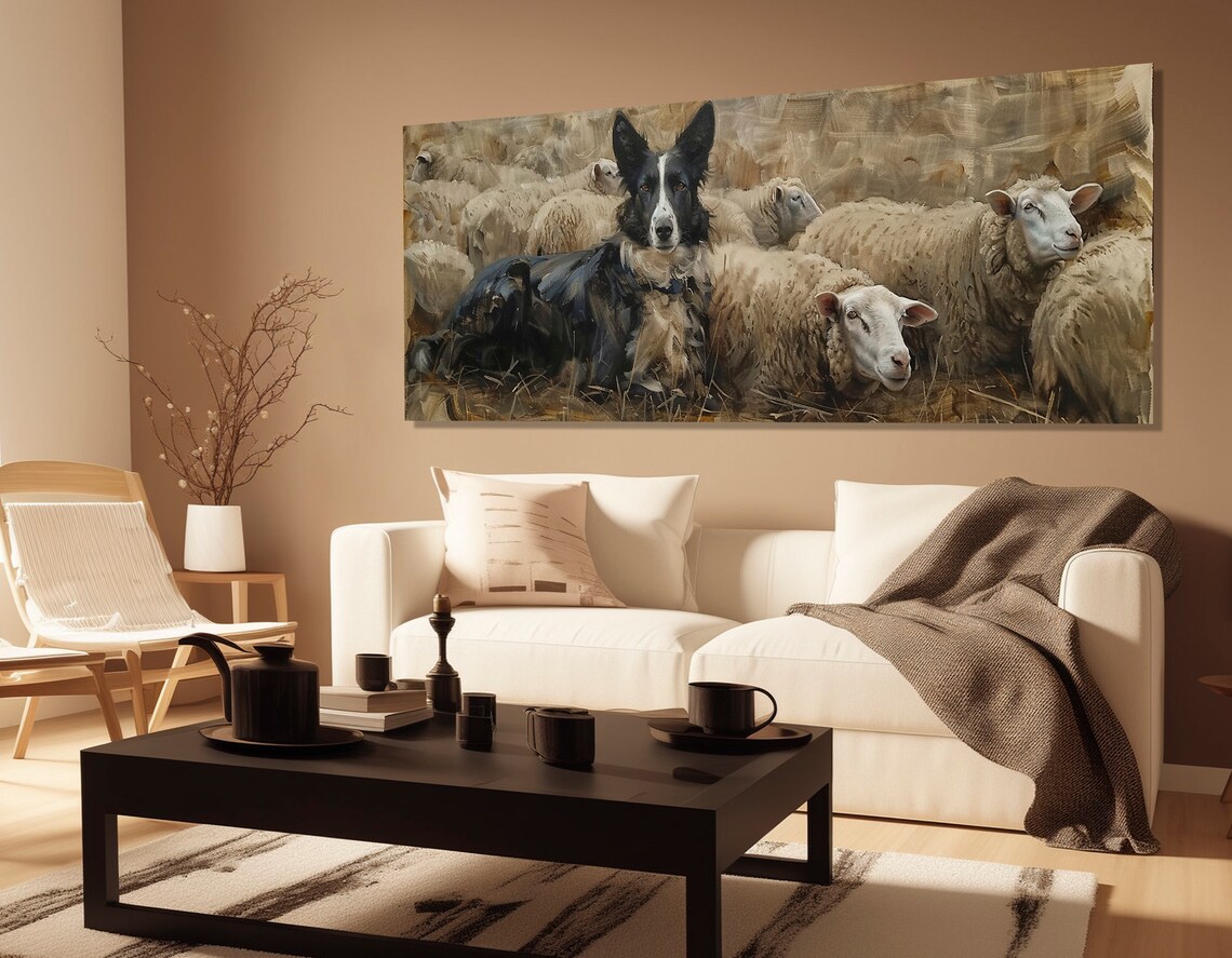 Border Collie Herding Sheep, Rustic Farmhouse Art Print - Image 2