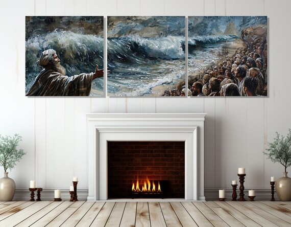 Moses Parting The Red Sea Triptych Biblical Scene Religious Art Poster