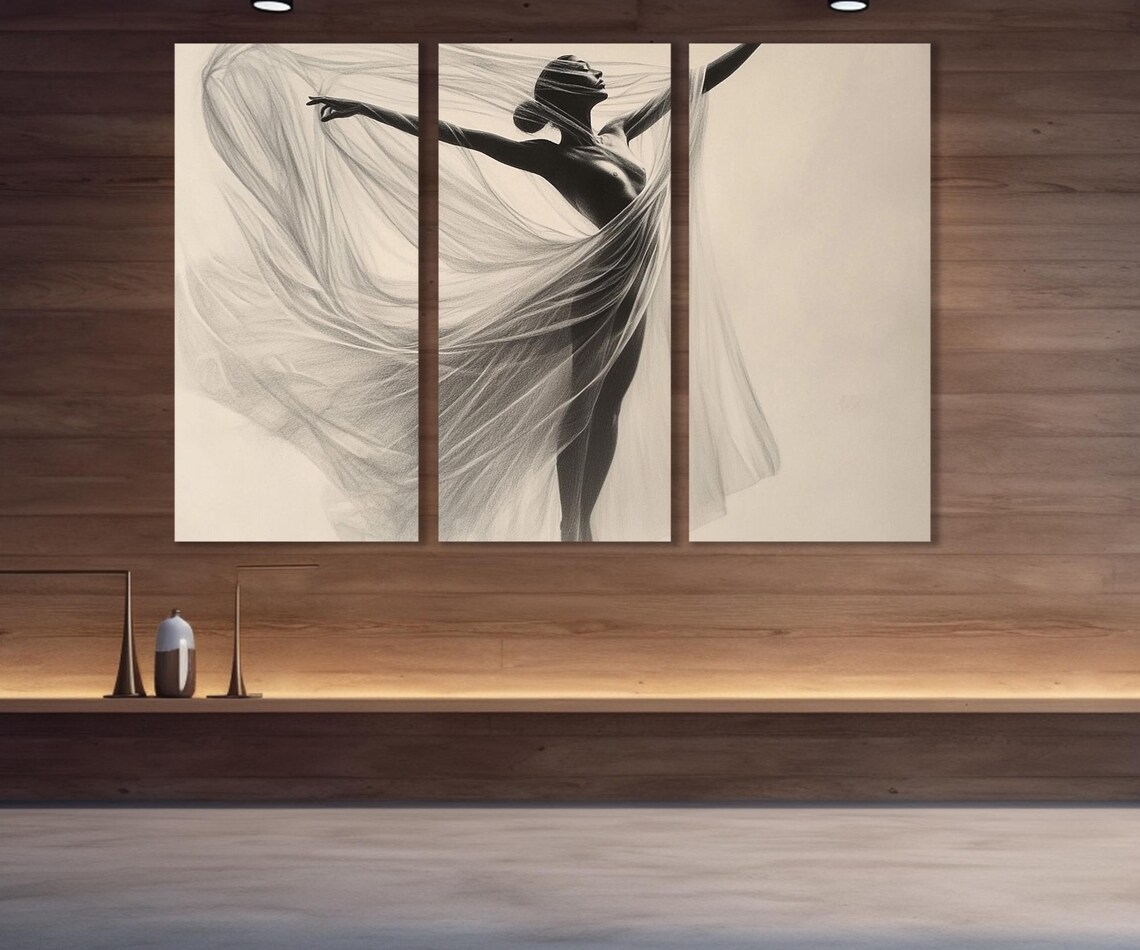 Ballerina Dancer Flowing Sheer Fabric Sketch Graceful Motion Wall Poster - Image 4