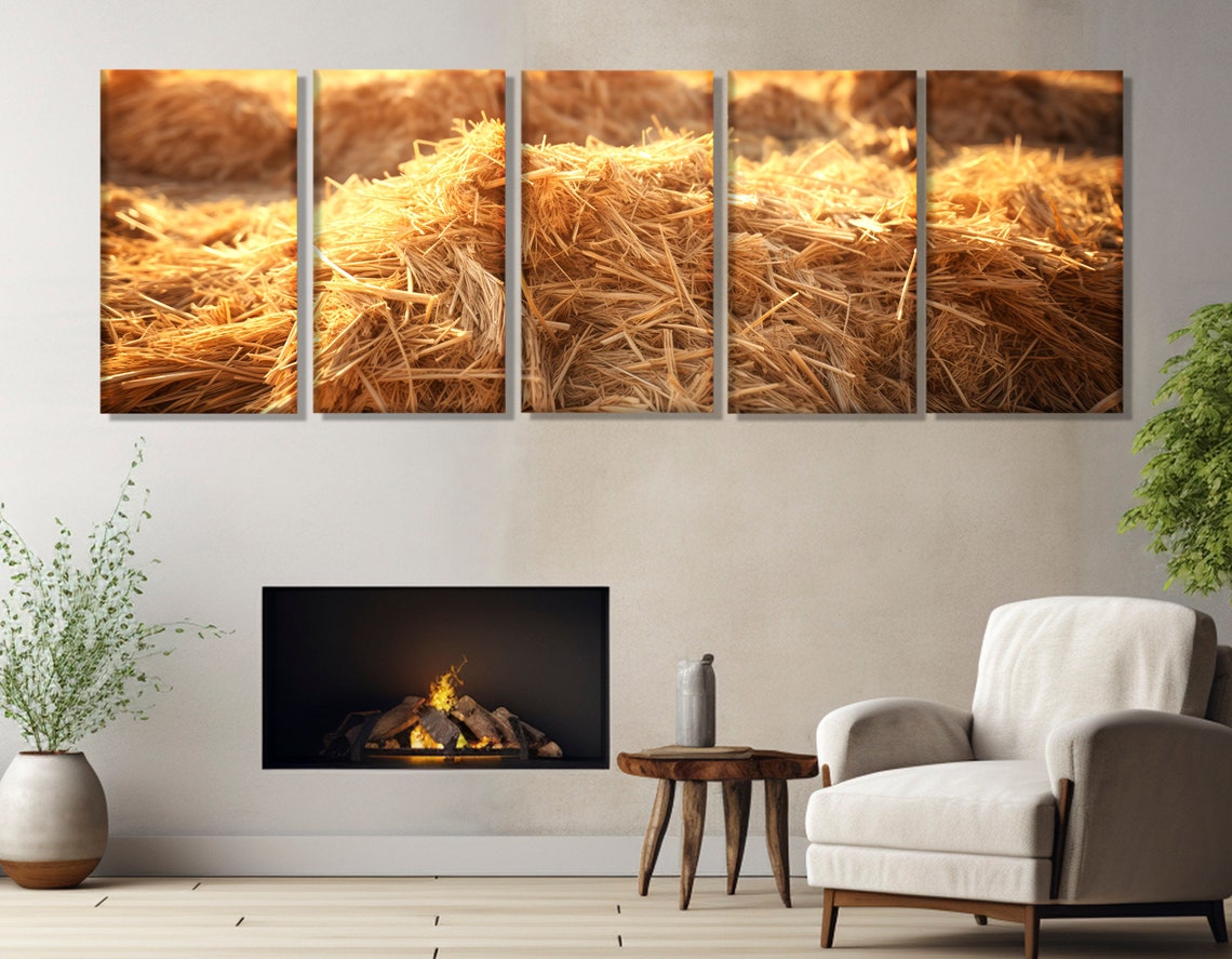 Golden Hay Bales Close Up Triptych Rustic Farm Texture Wall Art Poster - Image 3