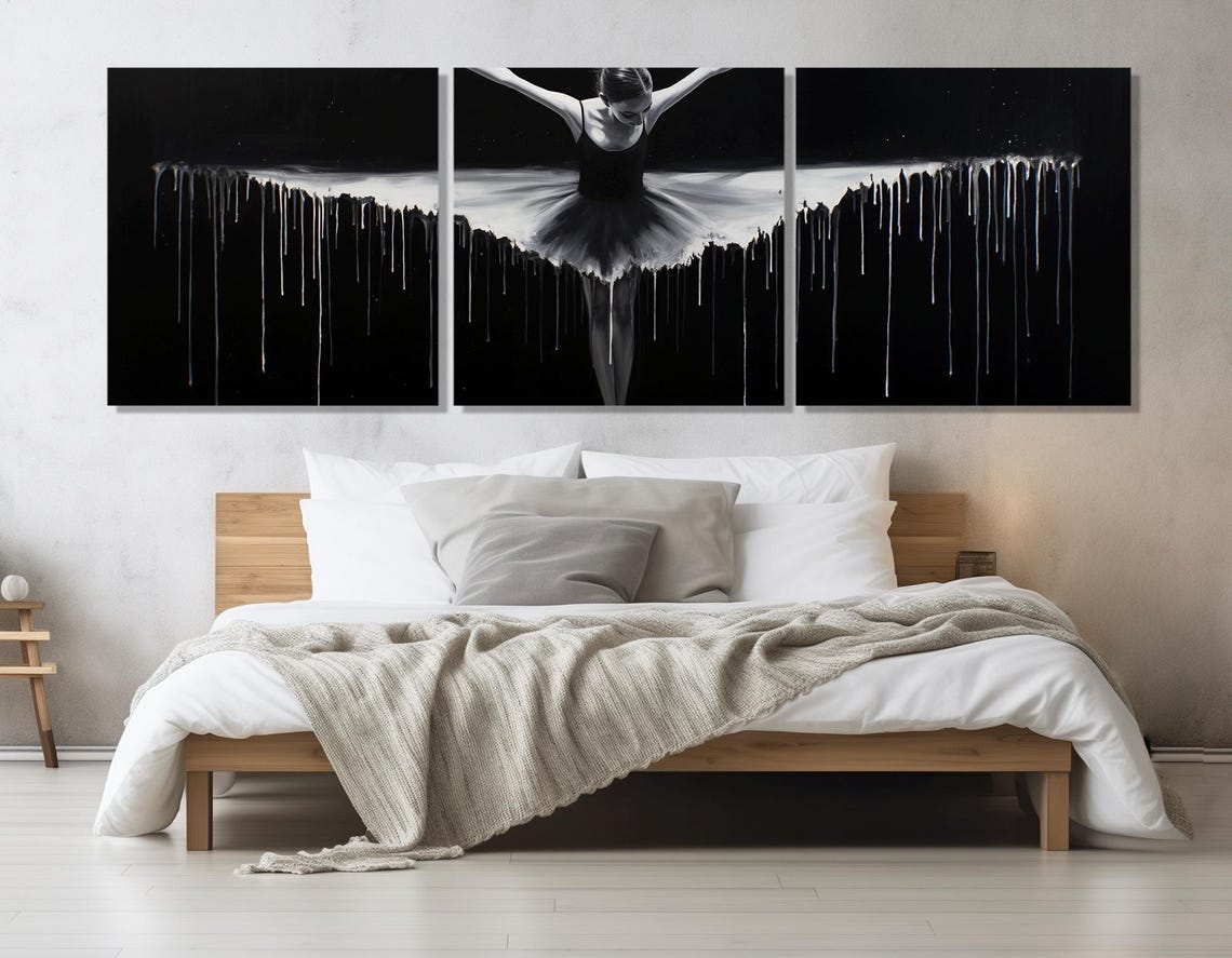 Ballerina Dancer Dripping Paint Abstract Black White Panorama Poster - Image 4