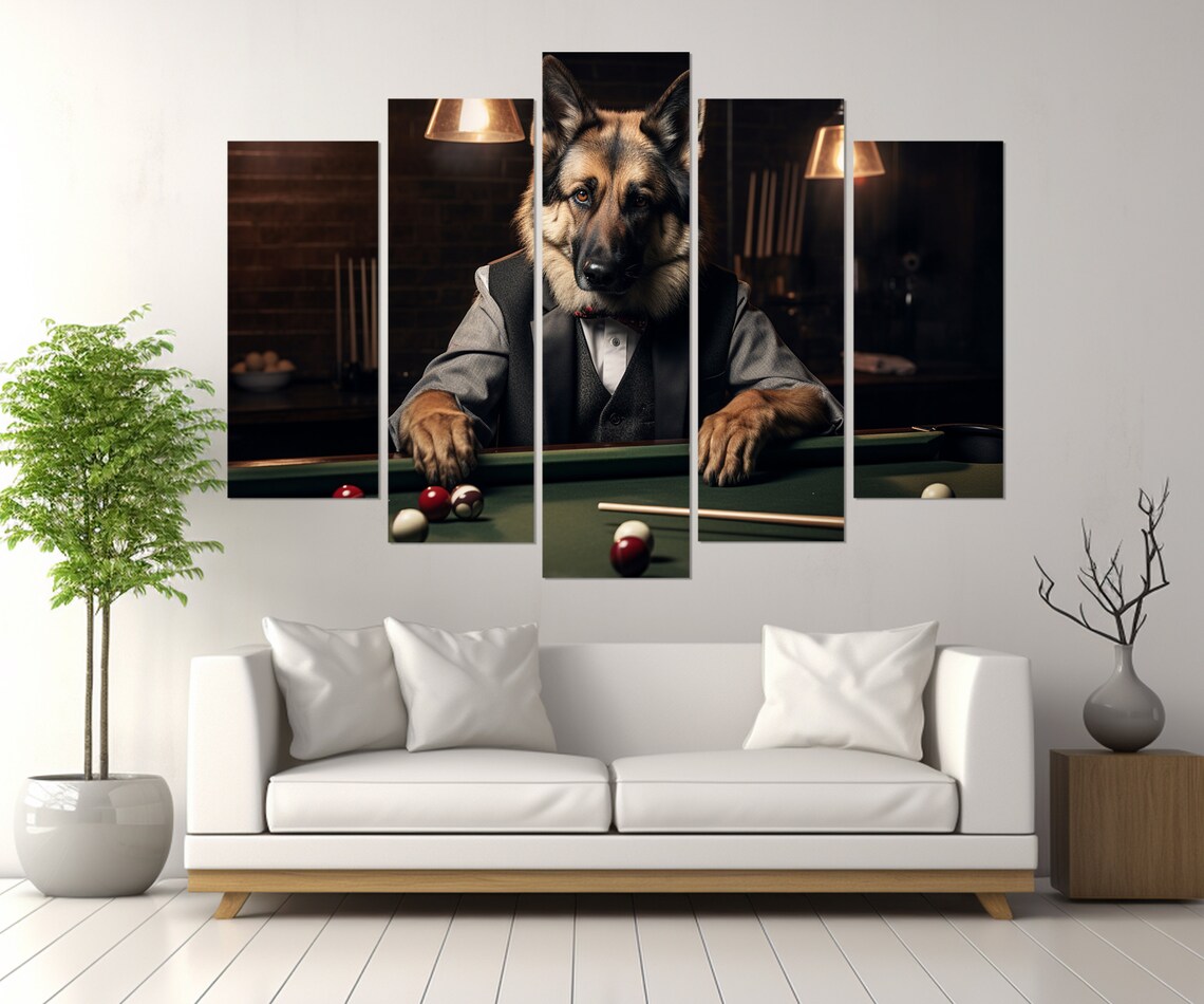 Shepherd Playing Billiards, Rustic Game Room Art Print - Image 3