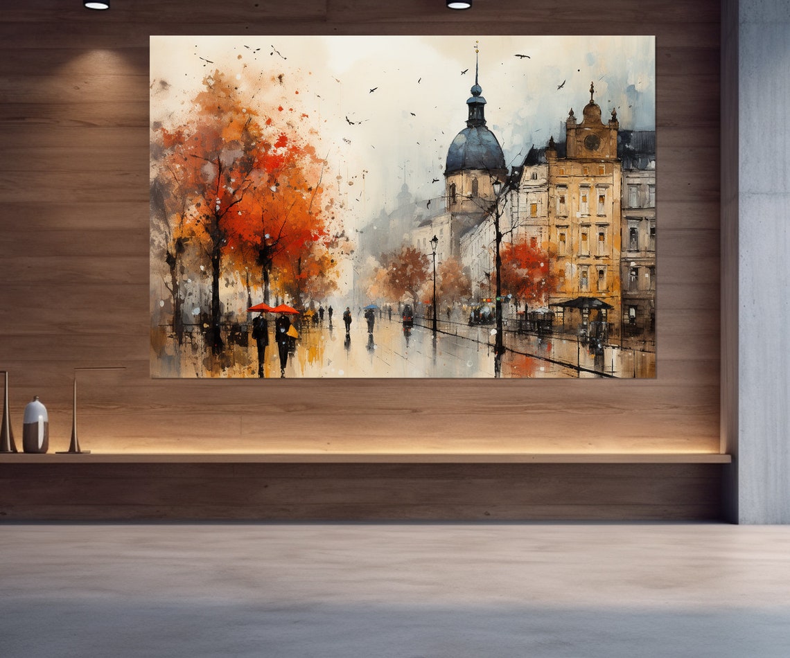 Krakow Old Town Rainy Autumn Street Five Panel Split Canvas Poster - Image 4