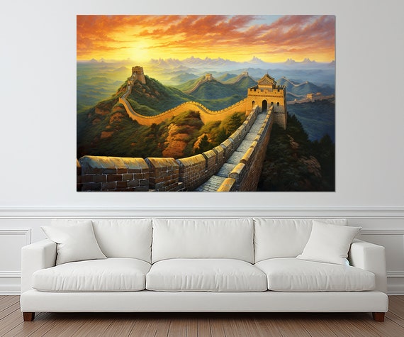 Great Wall Of China Sunset Painting Print Chinese Wall Art China Painting Framed And Ready To Hang
