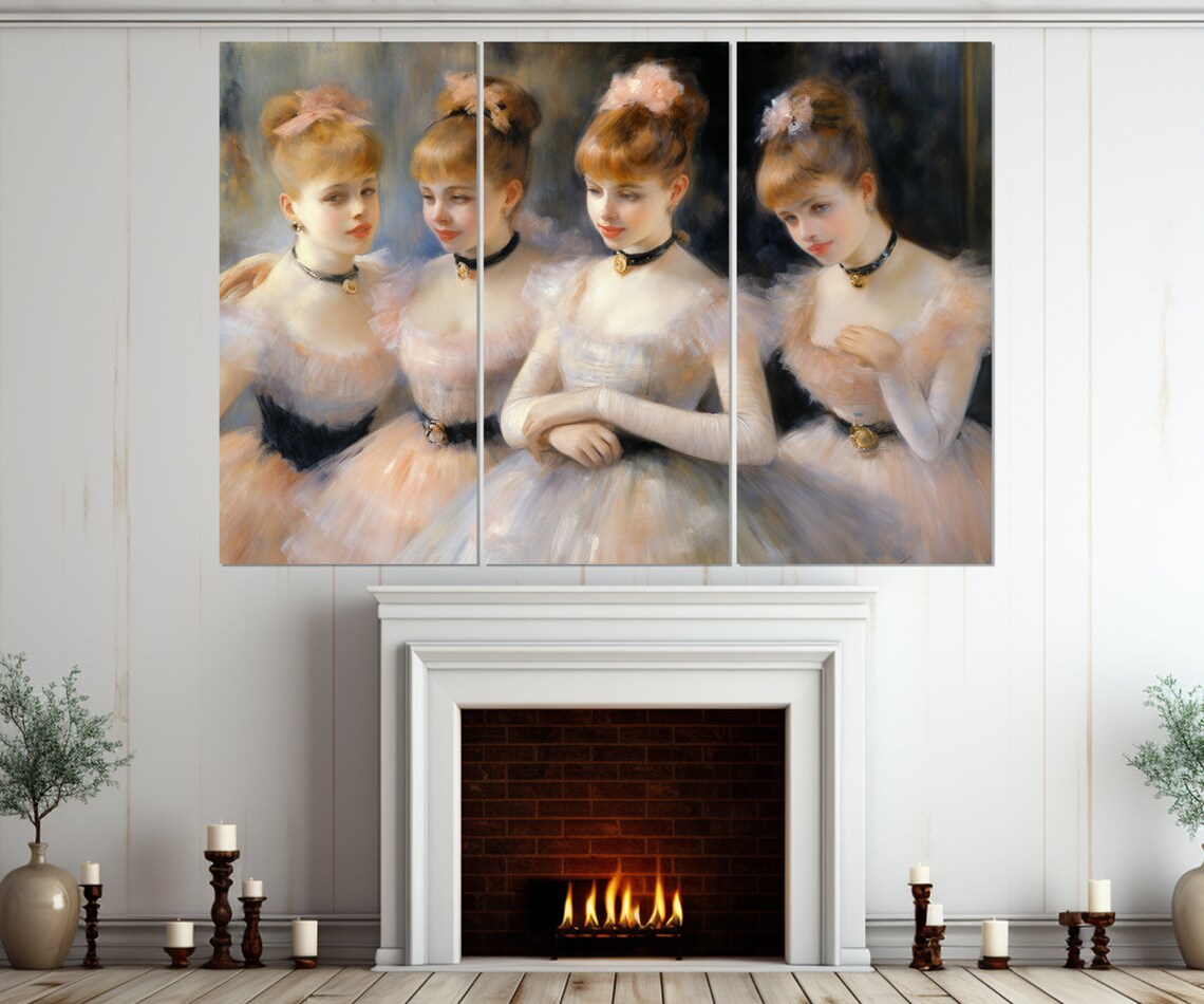 Four Ballerinas Pink Tutus Impressionist Ballet Dancers Graceful Wall Art - Image 2