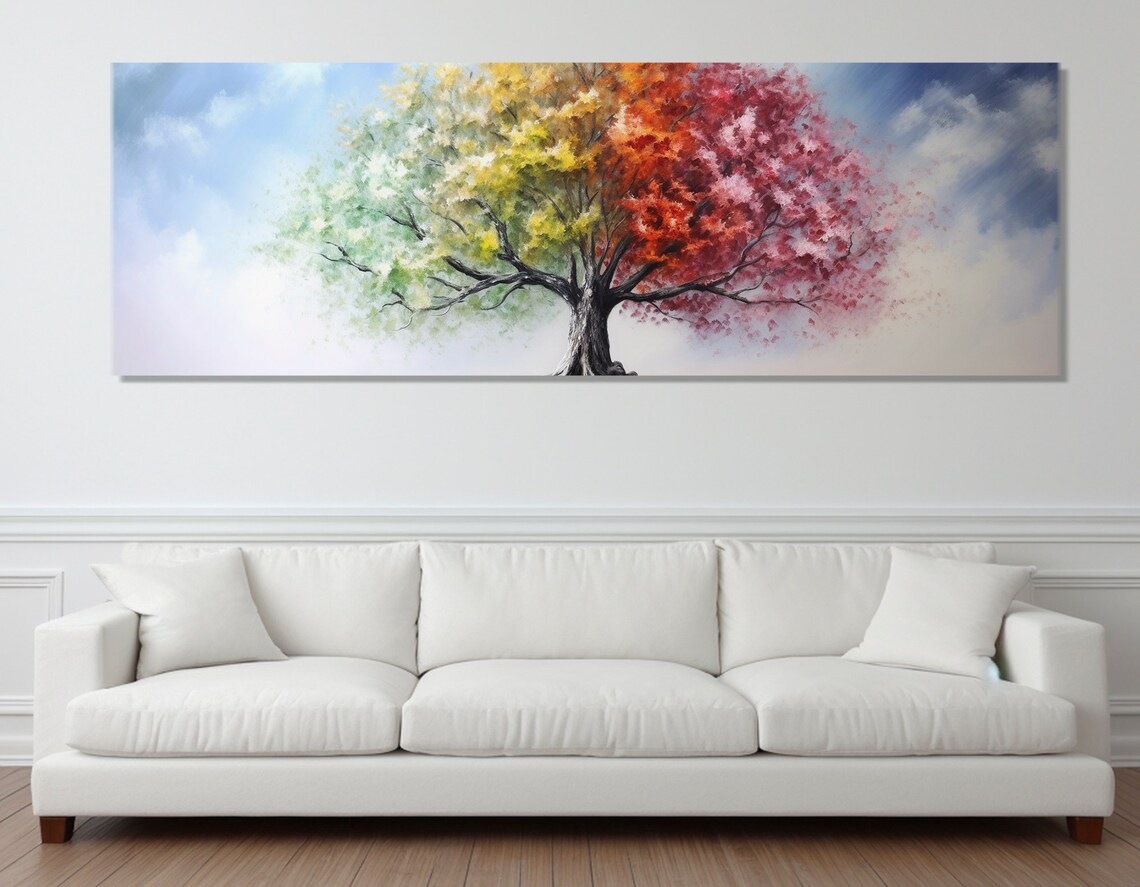 Colorful Season Tree Abstract Art Print, Four Seasons