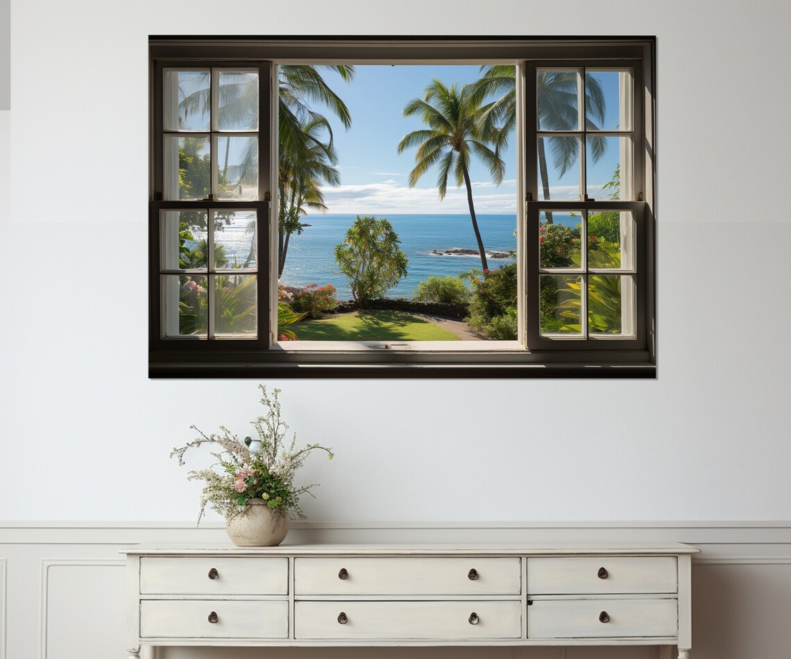 Open Window With Waikiki Beach View, Art Print
