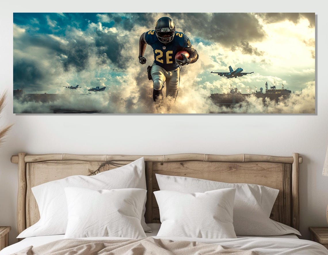 Abstract Football Run Print Football Wall Art Football War Painting Fan Gift Football Poster Framed And Ready To Hang - Image 4