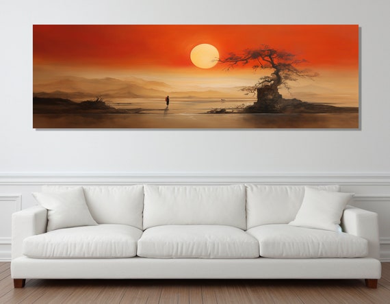 Traditional Chinese Wall Art Scenic Sunset Painting Chinese Print Framed And Ready To Hang