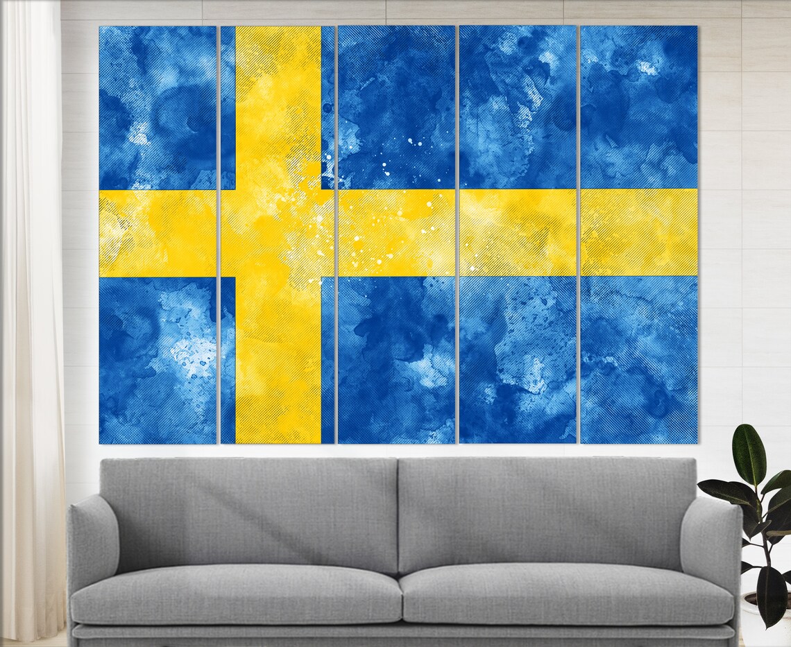 Sweden Flag Grunge Watercolor Yellow Cross Blue Scandinavian Poster - Image 2