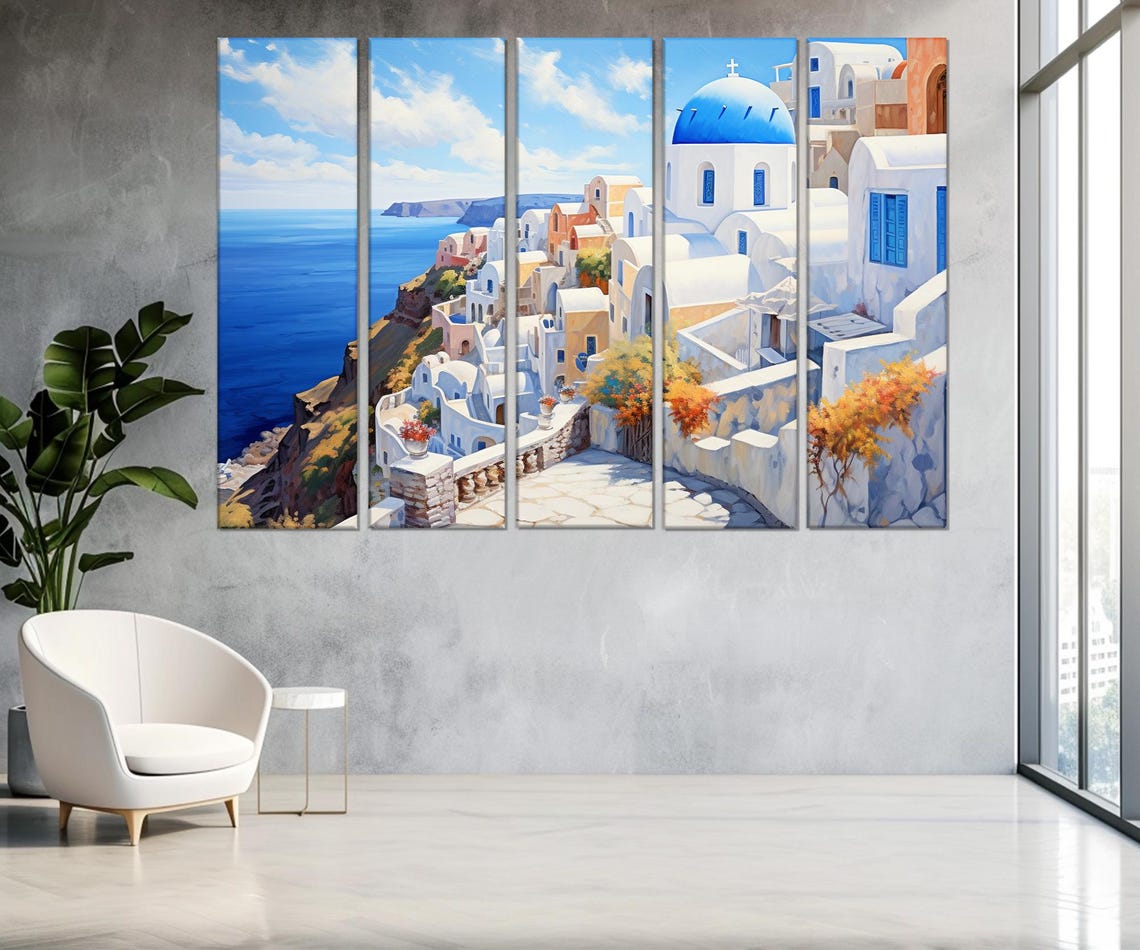 Santorini Greece Blue Dome Church Caldera View Daylight Travel Poster - Image 3