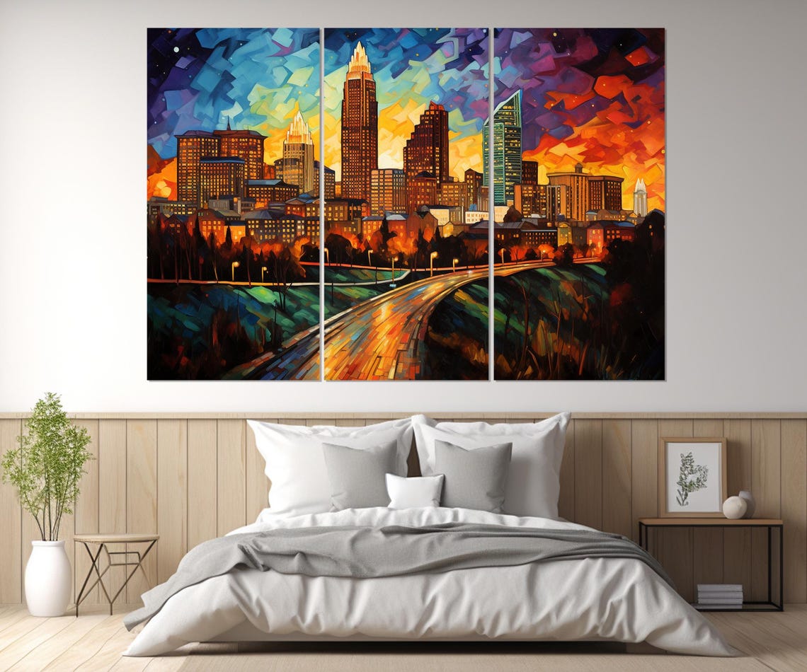 Raleigh Skyline Abstract Night City Lights Road Curve Art Poster - Image 4