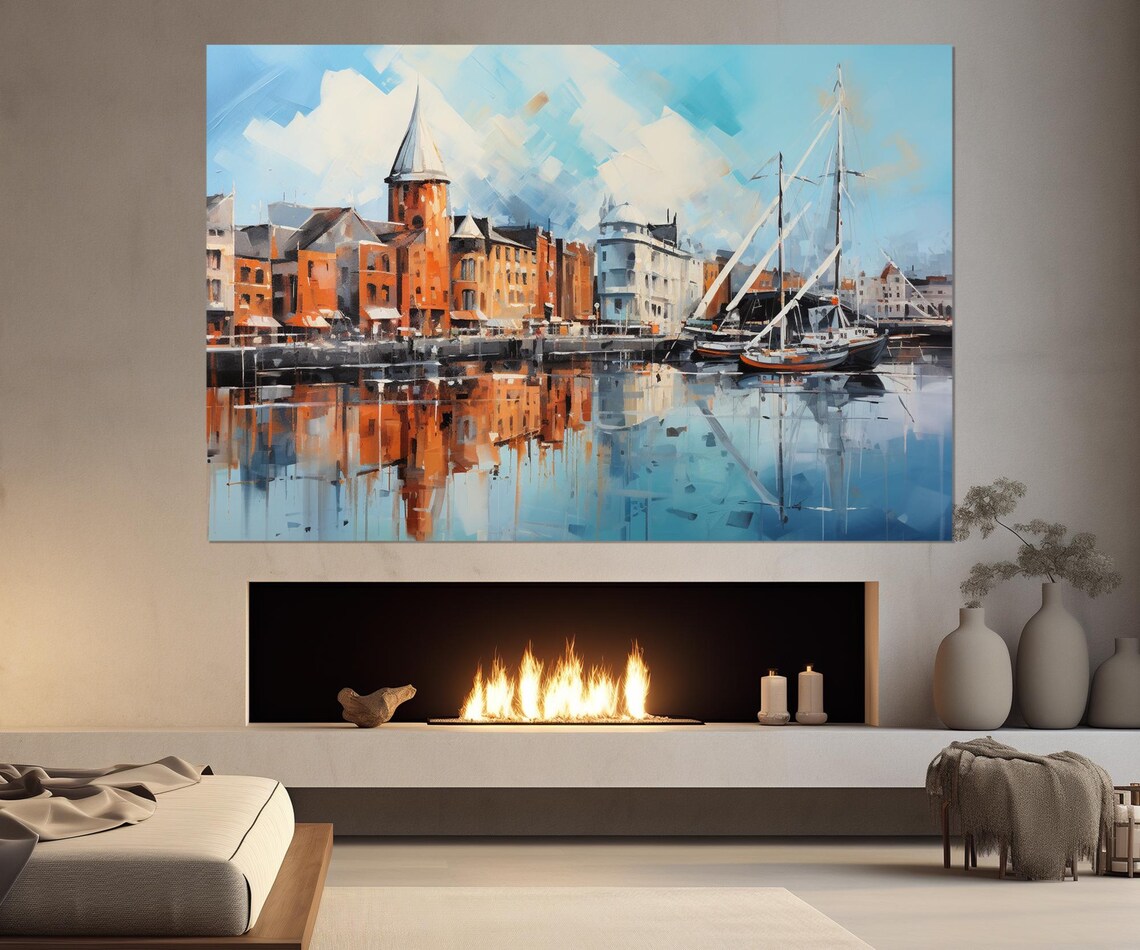 Dublin Ireland Old Harbor Sailboats Reflections Blue Water Art Poster - Image 2