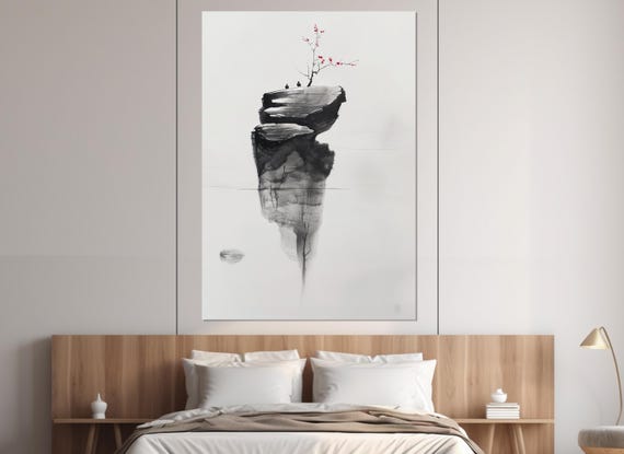 Minimalist Wall Art Abstract Island With A Tree Painting Print Japanese Wall Art Japanese Wall Decor Framed And Ready To Hang