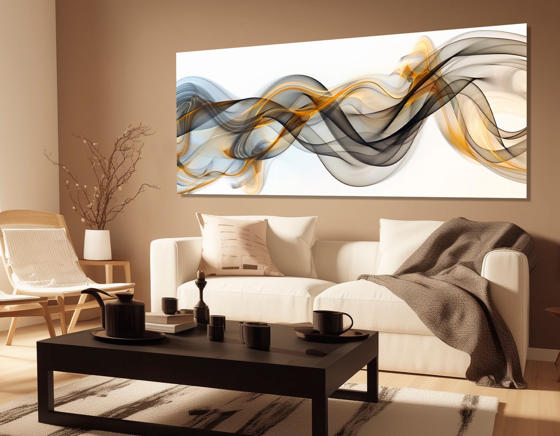 Gray Gold Smoke Waves Abstract Flow Modern Minimalist Wall Poster
