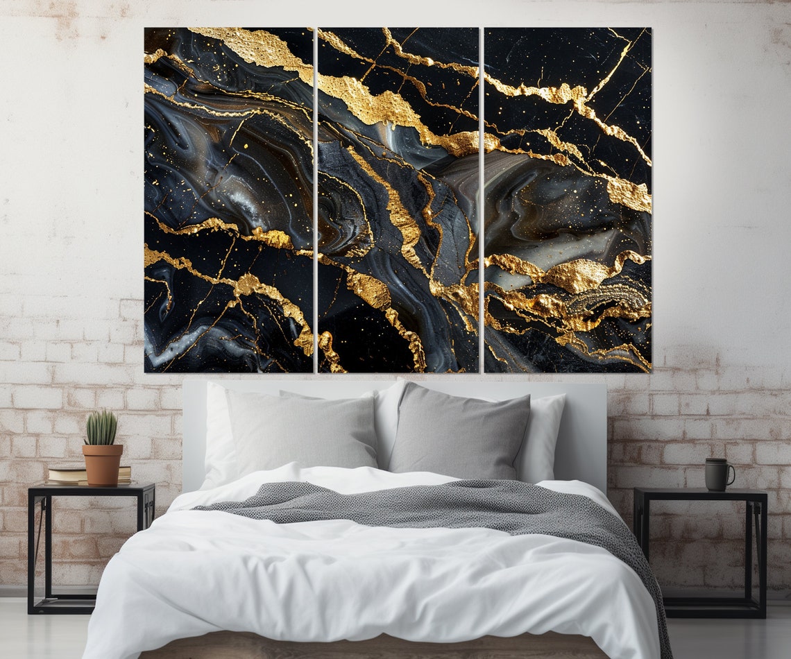 Black Gold Marble Abstract Kintsugi Veins Luxury Modern Wall Poster - Image 4
