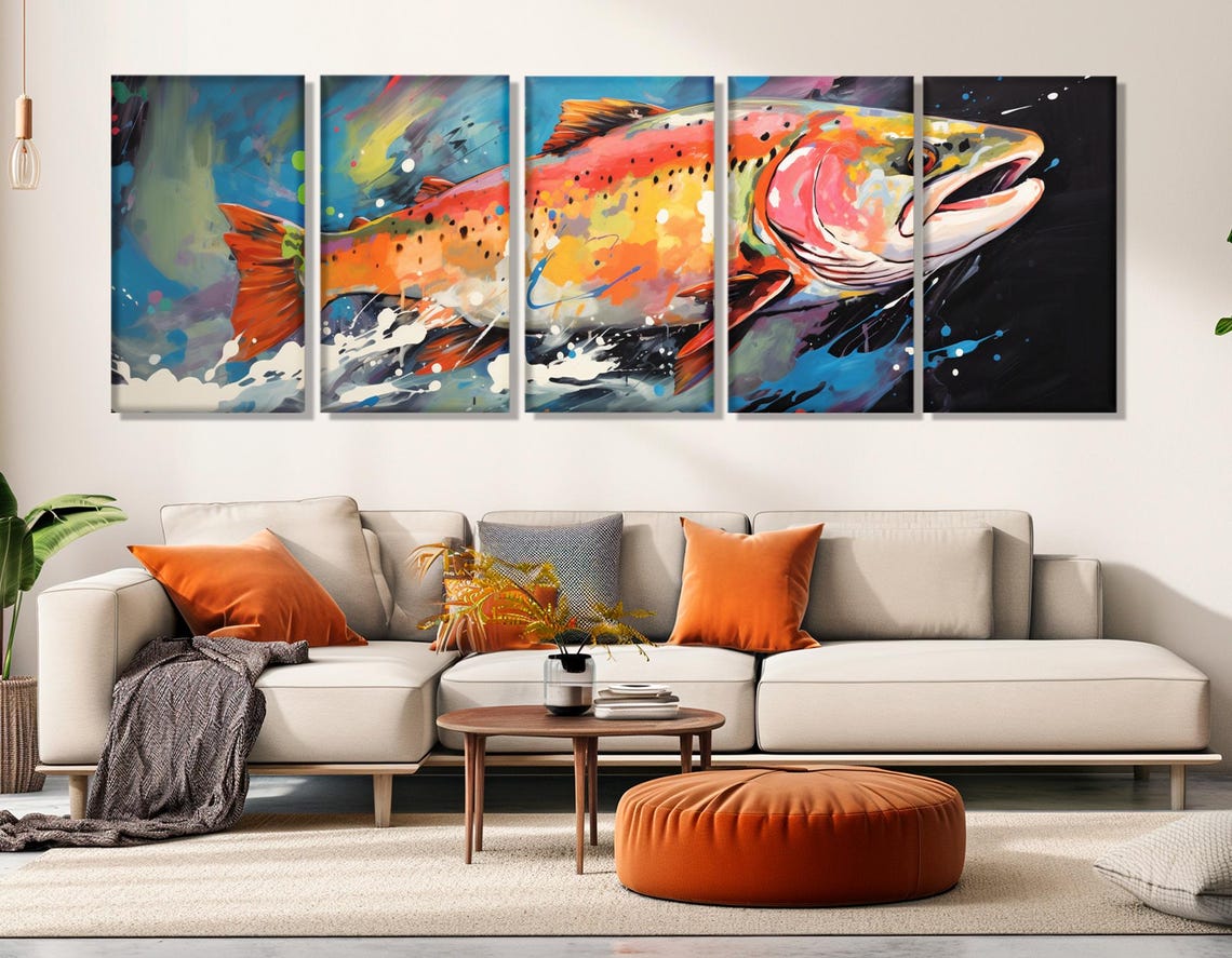 Rainbow Trout Colorful Graffiti Style Painting Fishing Wall Art Print - Image 2