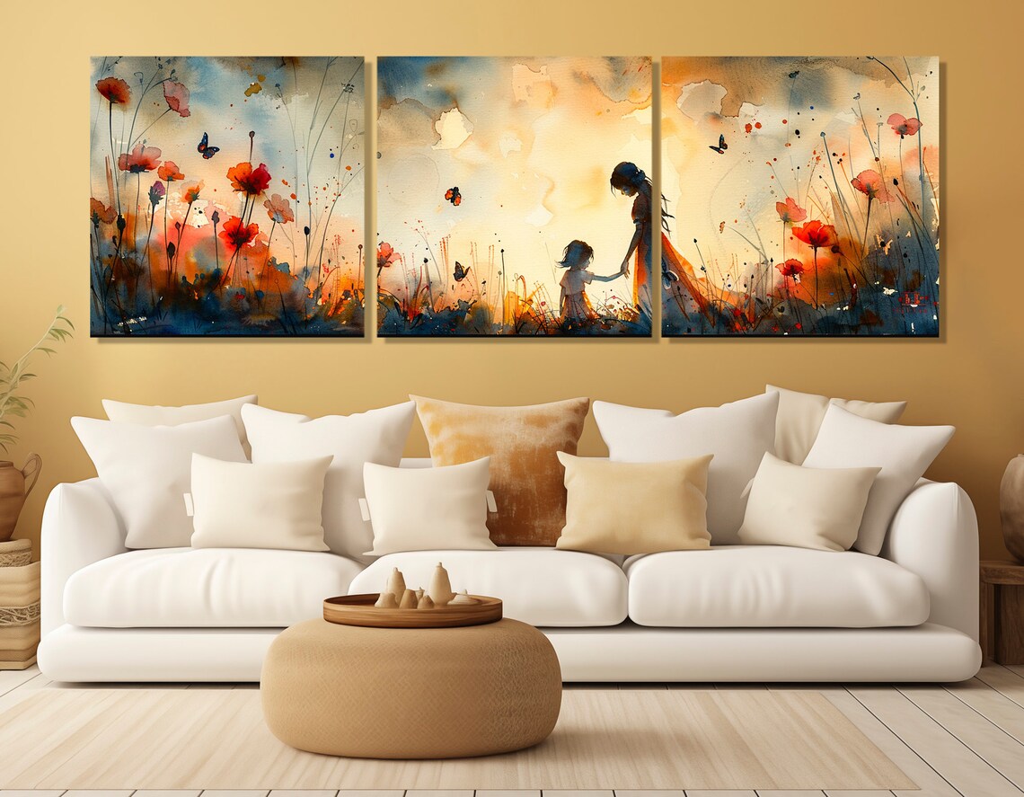 Mother And Daughter In A Poppy Field Painting Print Maternity Hospital Decor Family Planning Center Decor Framed And Ready To Hang - Image 2
