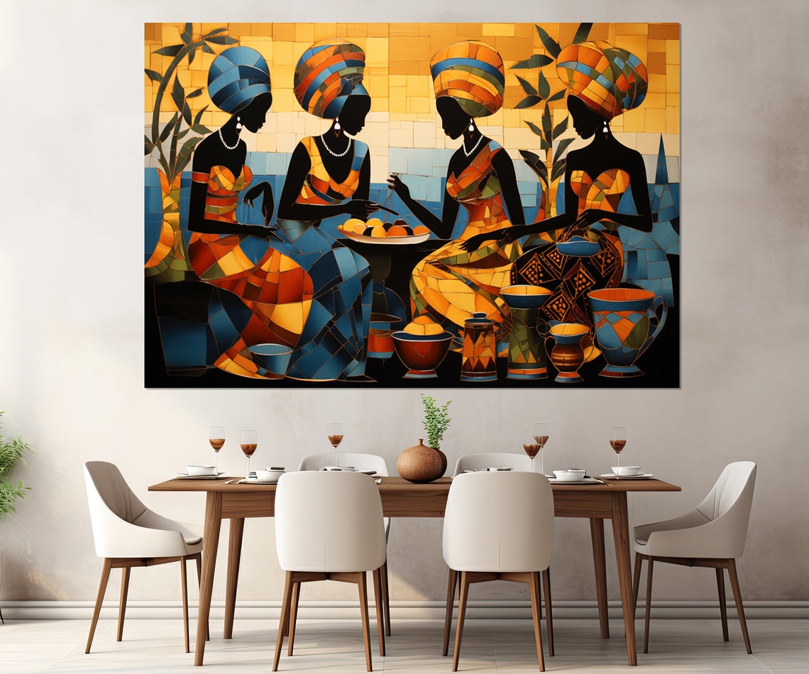Mosaic Art Of Four African Women Sharing A Meal Together Poster - Image 2