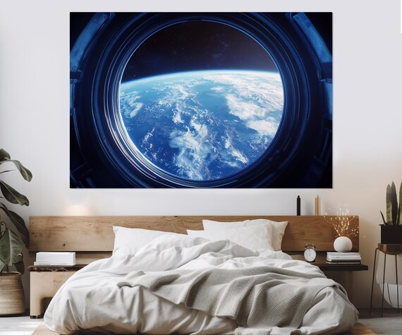 Spaceship Window View of Planet Earth Cupola Deep Blue Space Poster
