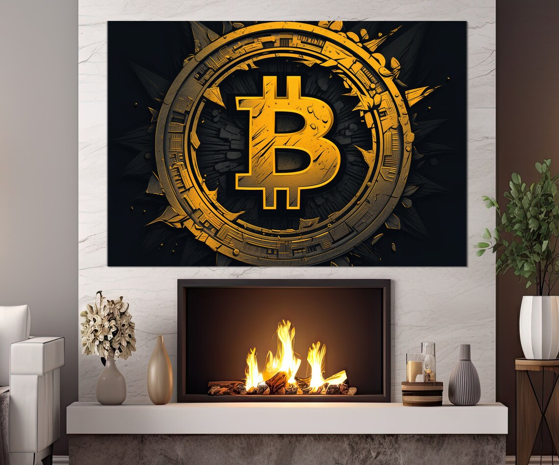Bitcoin Wall Art Bitcoin Print Crypto Trader Gift Abstract Bitcoin Poster Crypto Wall Decor Framed Ready To Hang - Image 2