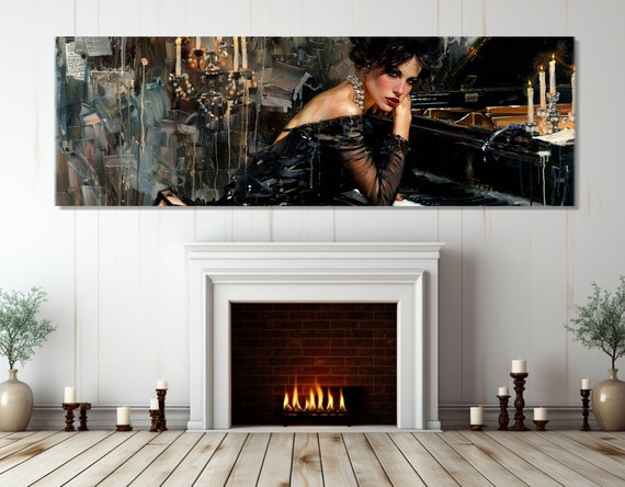 Elegant Woman Painting Print Sexy Woman In Black Dress Playing Piano Print In Giovanni Boldini Style Ready To Hang