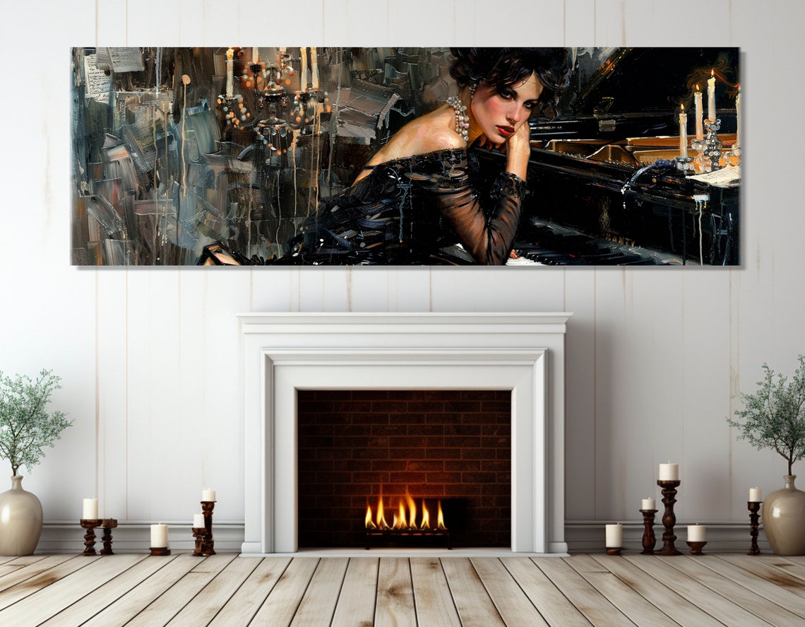 Elegant Woman Painting Print Sexy Woman In Black Dress Playing Piano Print In Giovanni Boldini Style Ready To Hang