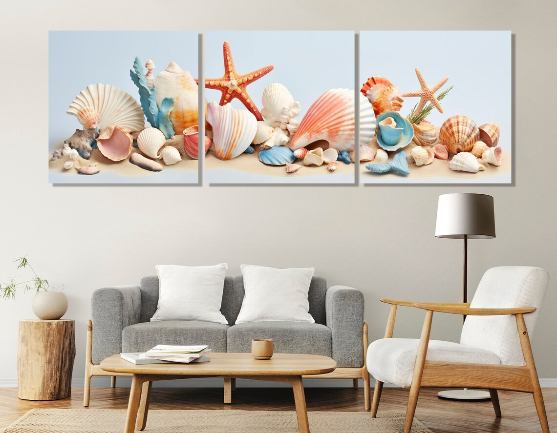 Minimalist Nautical Seashells Ocean Wall Art Print - Image 2